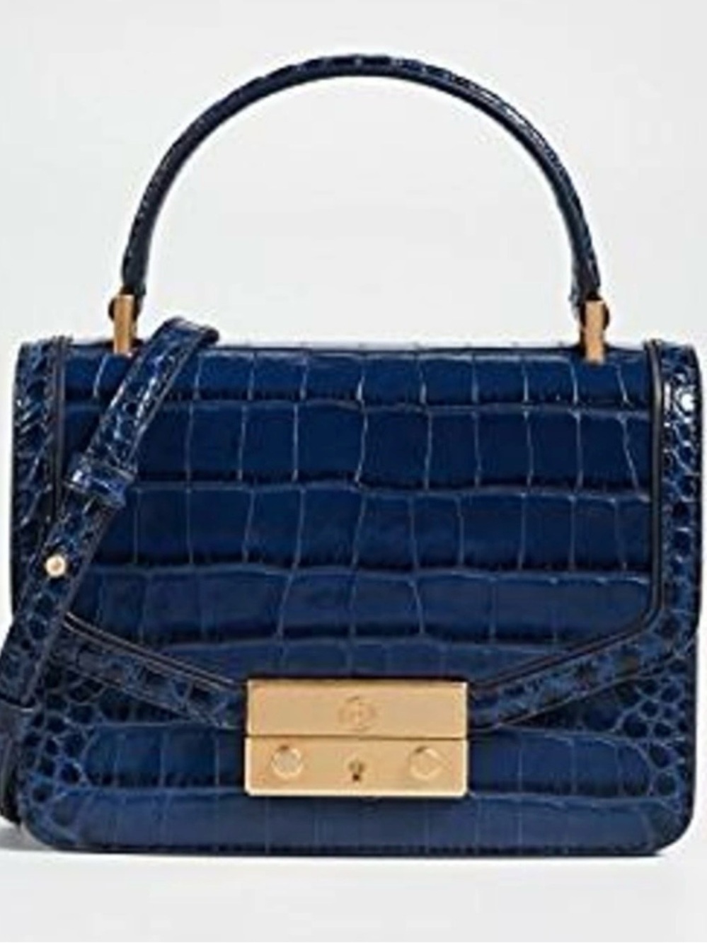 Tory Burch Juliette Croc-Embossed Top-Handle Satchel & Crossbody in Navy